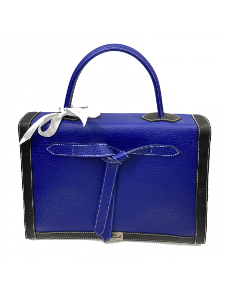 sac Marquise cuir bleu roy avec grand rabat